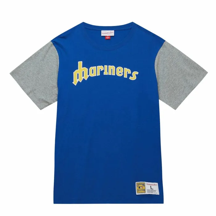 Men039s MLB Mitchell and Ness Color Blocked SS Tee Seattle Mariners