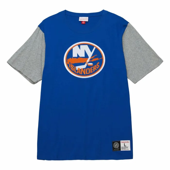 Men039s NHL Mitchell and Ness Color Blocked SS Tee New York Islanders
