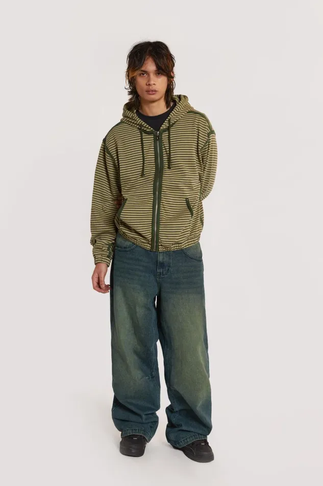 Men Astro Green Stripe Hoodie Jaded London Hoodies and Sweatshirts