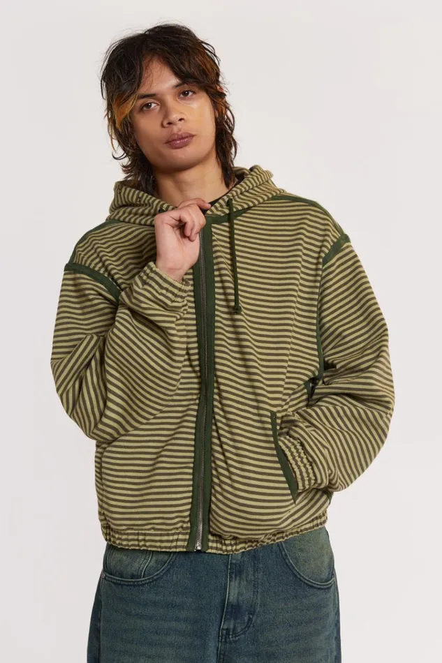 Men Astro Green Stripe Hoodie Jaded London Hoodies and Sweatshirts