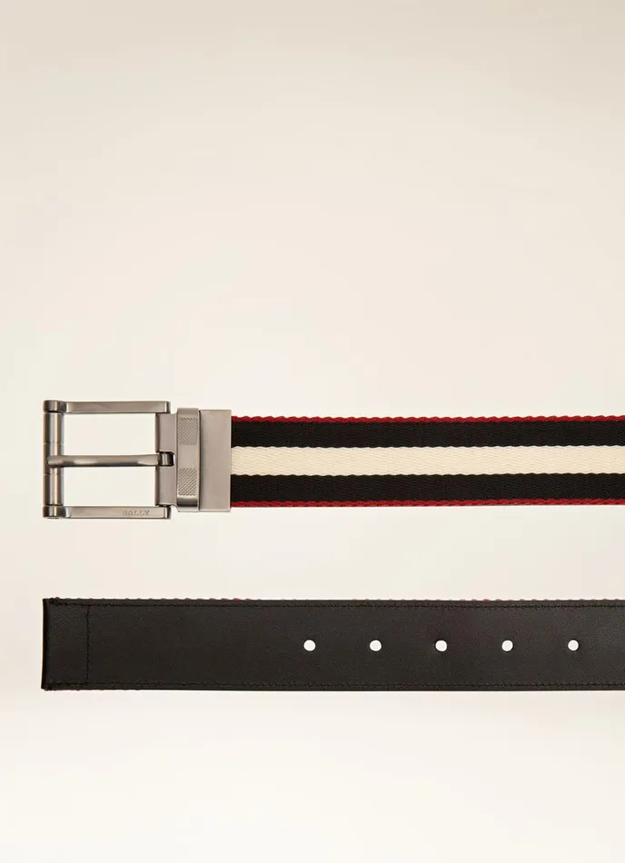 Men Bally Belts Taylan 8211 Fabric and Leather 35mm Belt In Black