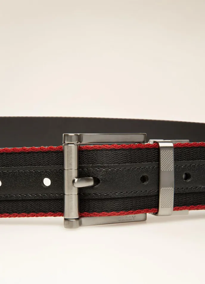 Men Bally Belts Taylan 8211 Fabric and Leather 35mm Belt In Black
