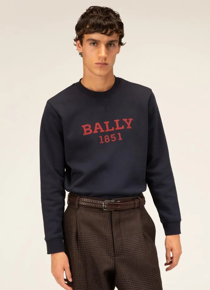 Men Bally Tracksuits Logo Sweater 8211 Cotton Top In Navy