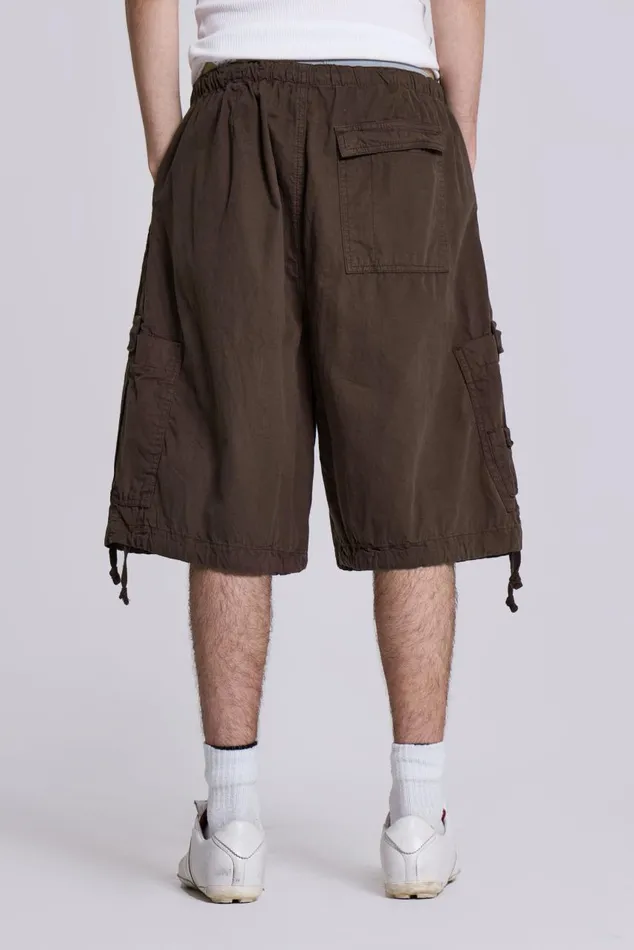 Men Brown Oversized Cargo Shorts Jaded London Parachute Pants