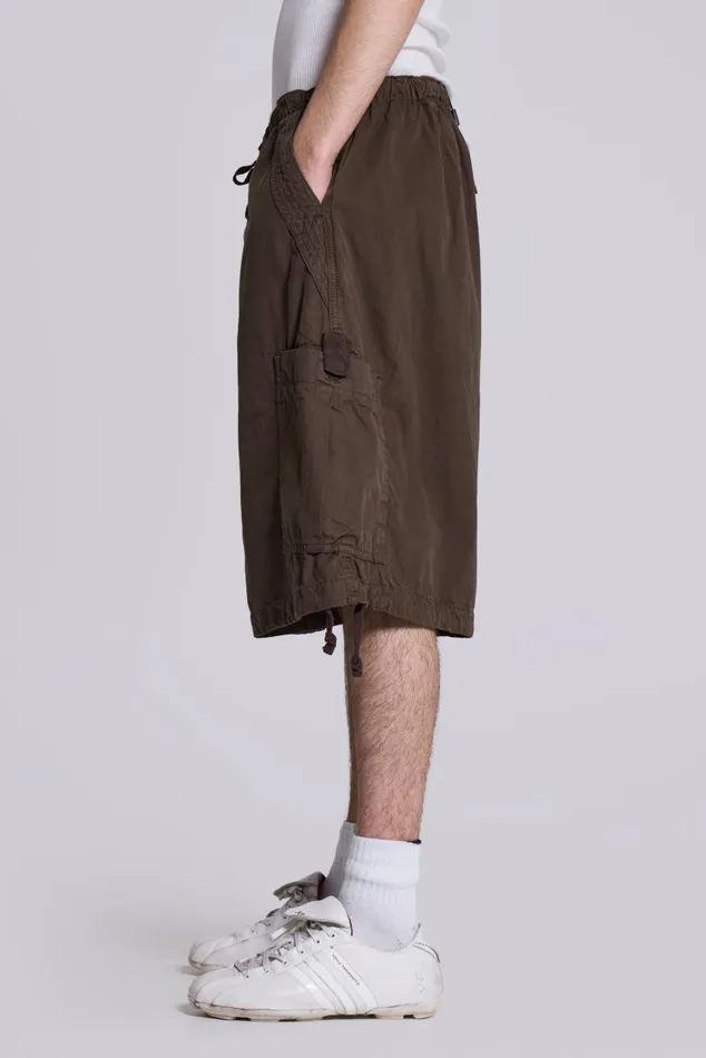 Men Brown Oversized Cargo Shorts Jaded London Parachute Pants