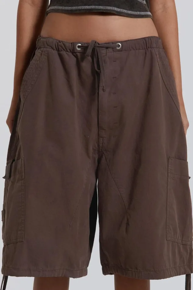 Men Brown Oversized Cargo Shorts Jaded London Parachute Pants