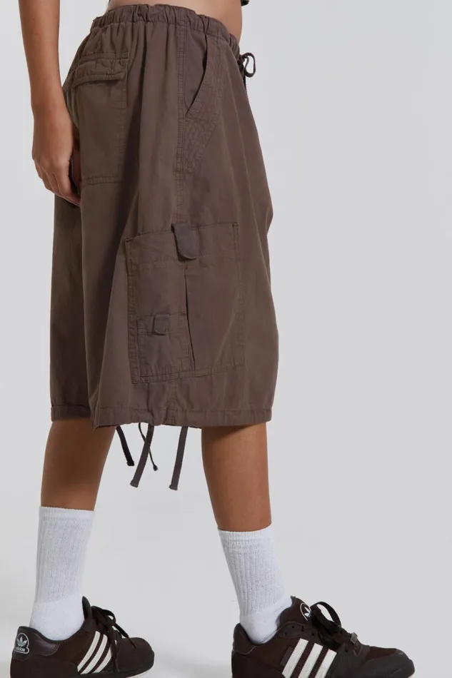 Men Brown Oversized Cargo Shorts Jaded London Parachute Pants