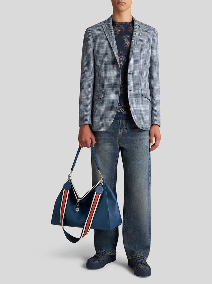 Men Check Linen And CottonBlend Blazer Etro Jackets
