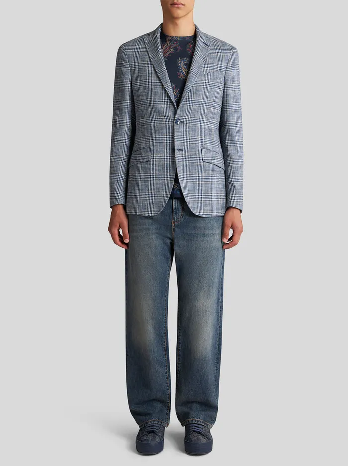 Men Check Linen And CottonBlend Blazer Etro Jackets