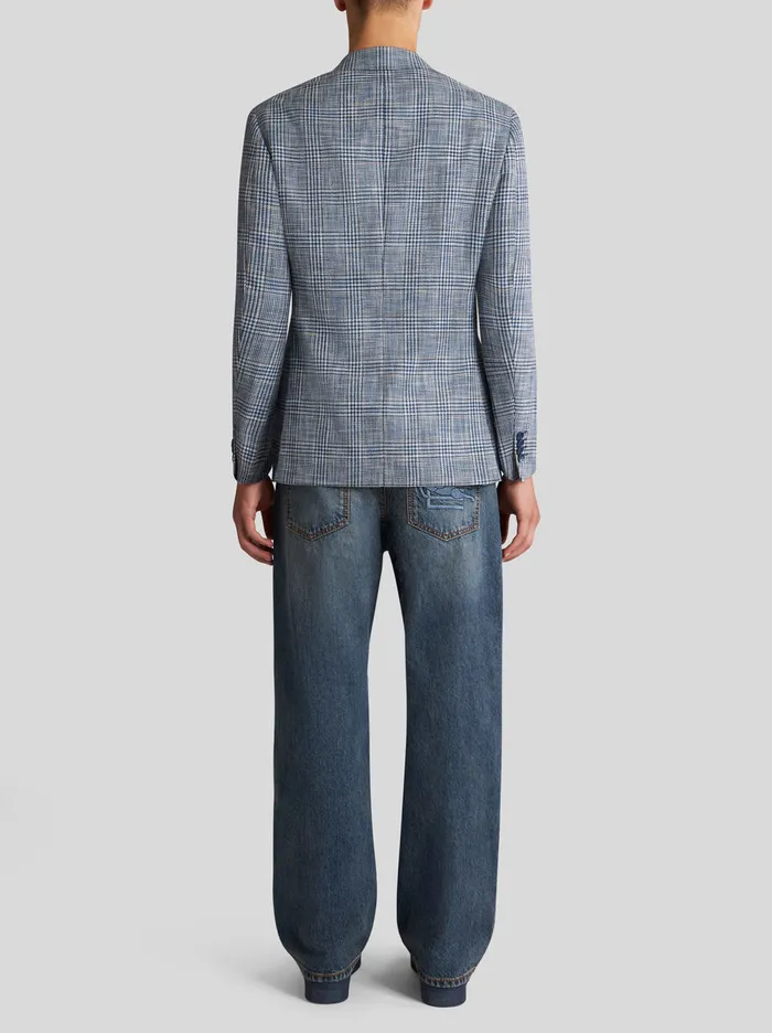 Men Check Linen And CottonBlend Blazer Etro Jackets