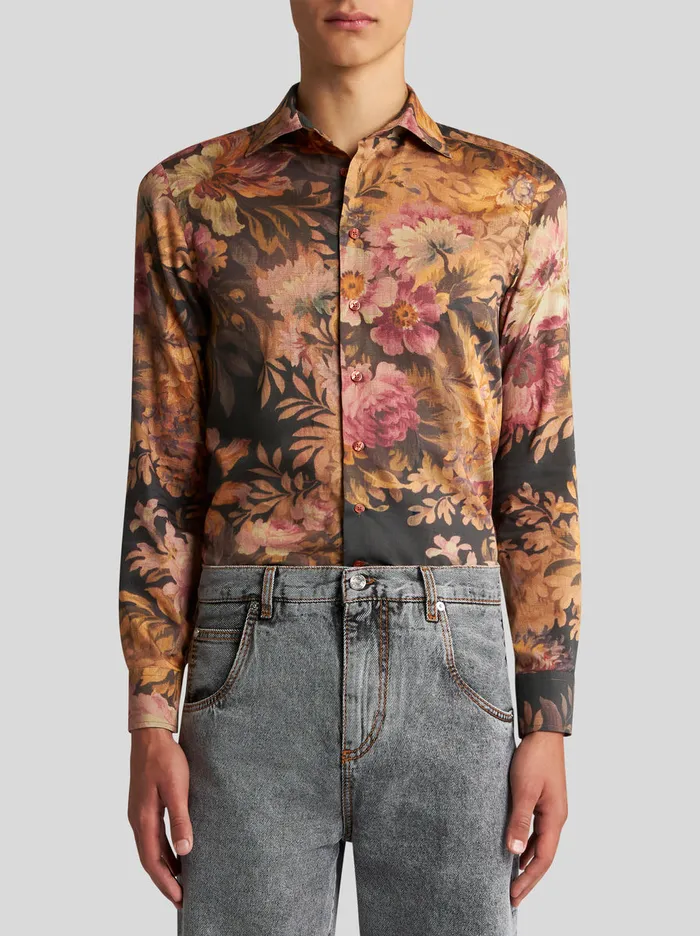Men Cotton Shirt With Floral Print Etro Shirts