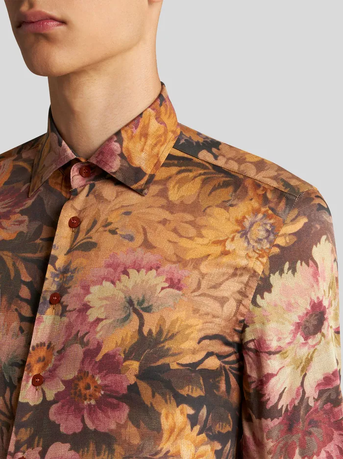 Men Cotton Shirt With Floral Print Etro Shirts