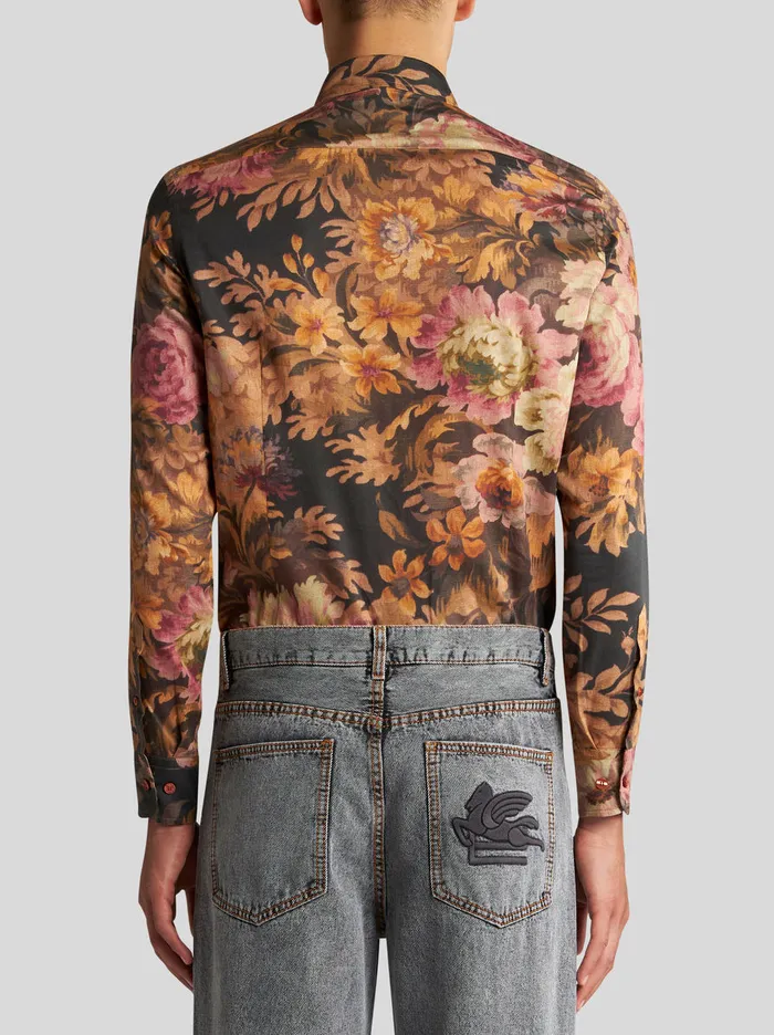 Men Cotton Shirt With Floral Print Etro Shirts
