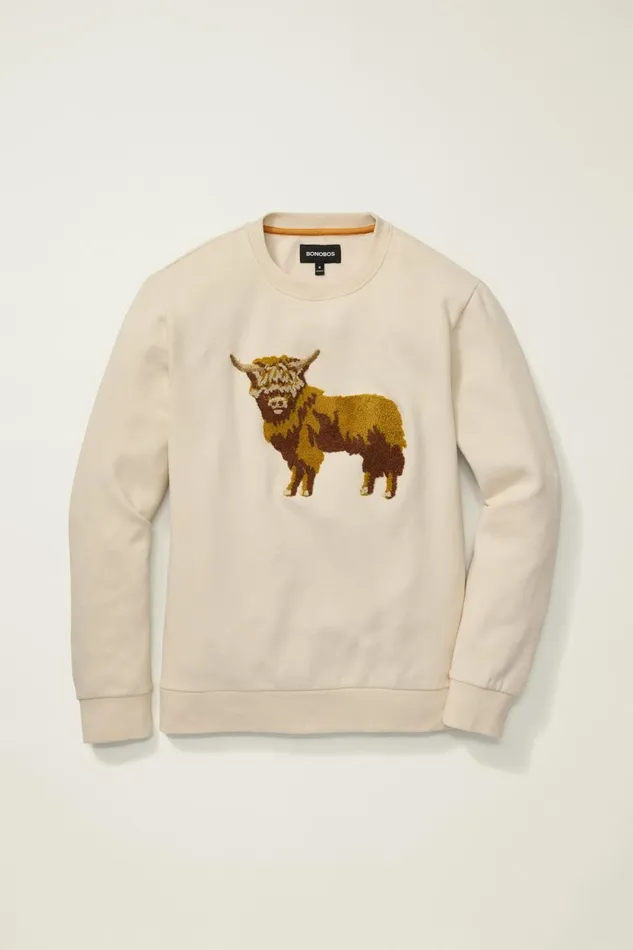 Men Critter Supersoft Fleece Crew Emo Cow Bonobos Sweatshirts and Hoodies