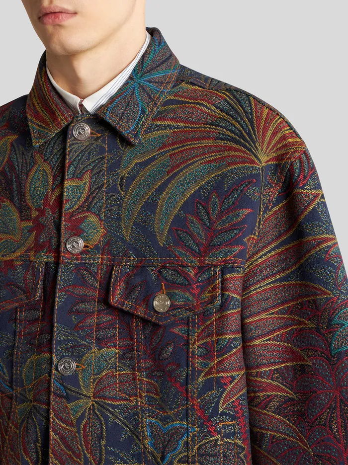 Men Denim Jacquard Jacket Etro Coats And Outerwear
