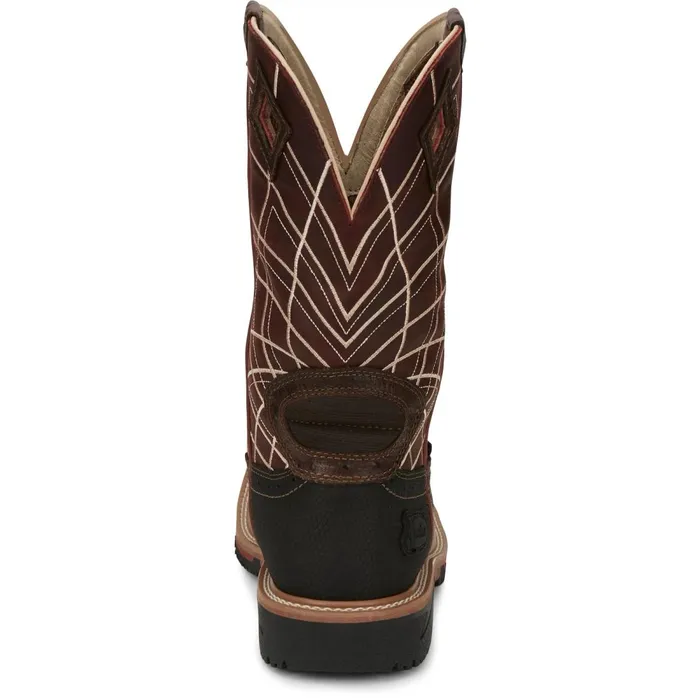 MEN Derrickman 12034 Waterproof Brown Ostrich Print Justin Boots Work