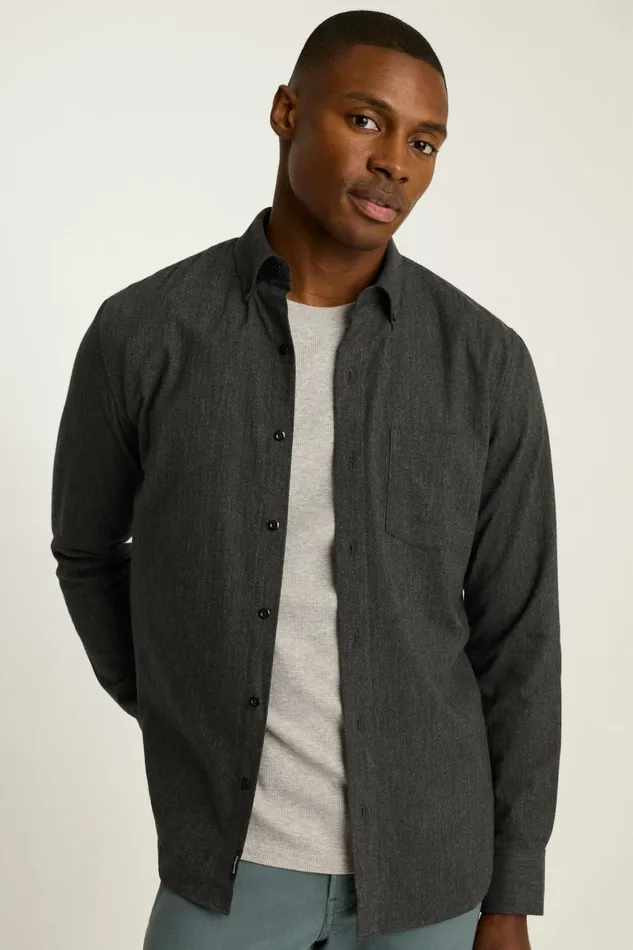 Men Everyday Lightweight Flannel Shirt Black Ice Herringbone Bonobos Casual Shirts