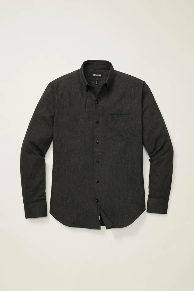 Men Everyday Lightweight Flannel Shirt Black Ice Herringbone Bonobos Casual Shirts
