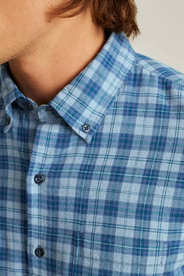 Men Everyday Lightweight Flannel Shirt Heather Blue Heywood Plaid Bonobos Casual Shirts