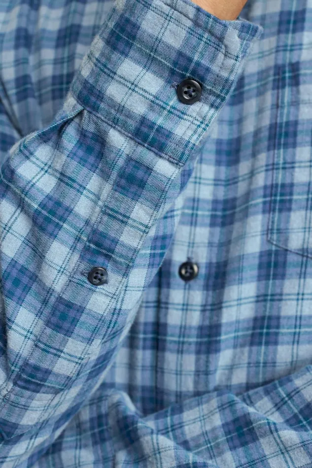 Men Everyday Lightweight Flannel Shirt Heather Blue Heywood Plaid Bonobos Casual Shirts
