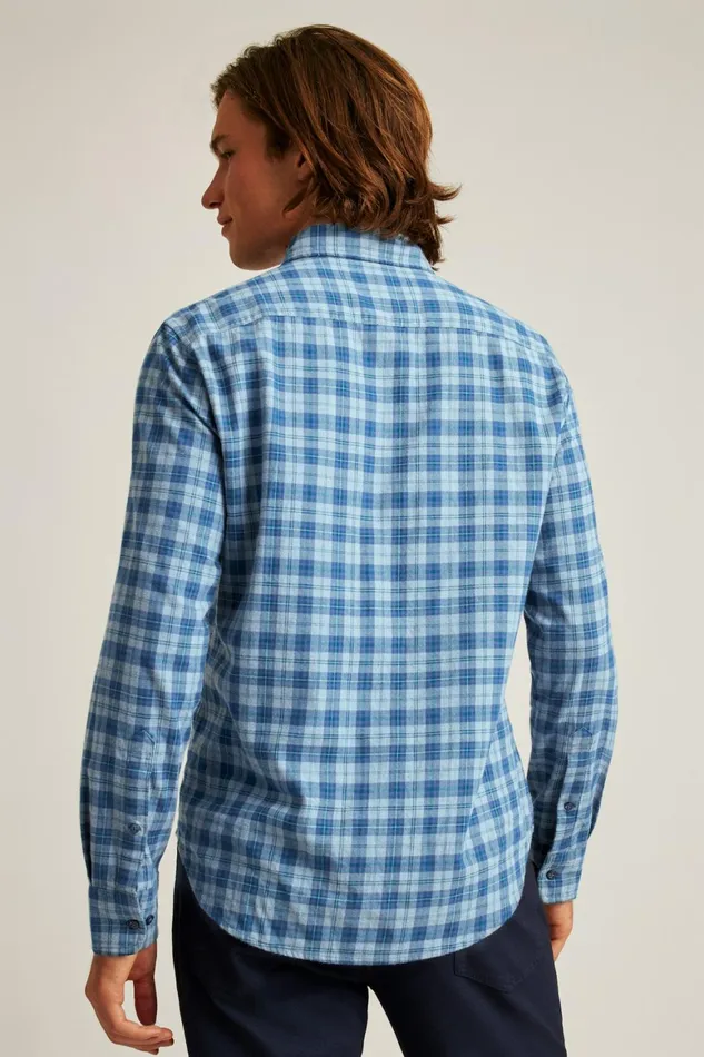 Men Everyday Lightweight Flannel Shirt Heather Blue Heywood Plaid Bonobos Casual Shirts