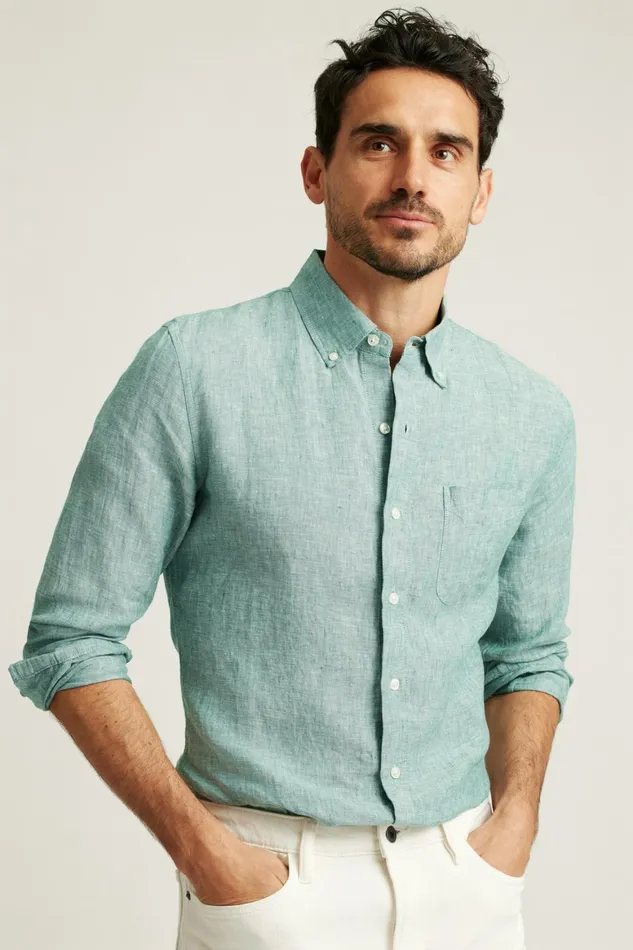 Men Everyday Linen Shirt Kale Green Bonobos Casual Shirts