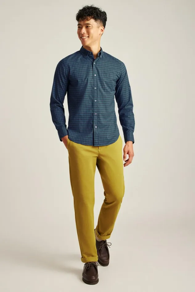 Men Everyday Shirt Navy Pine Plaid Bonobos Casual Shirts