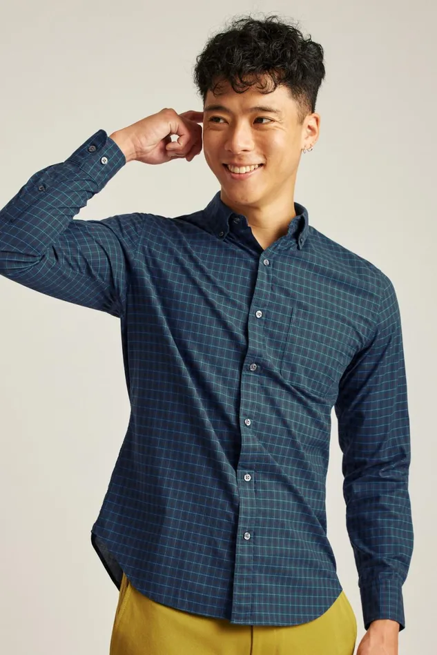 Men Everyday Shirt Navy Pine Plaid Bonobos Casual Shirts