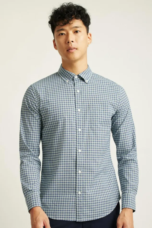 Men Everyday Shirt White Blue Smithtown Plaid Bonobos Casual Shirts