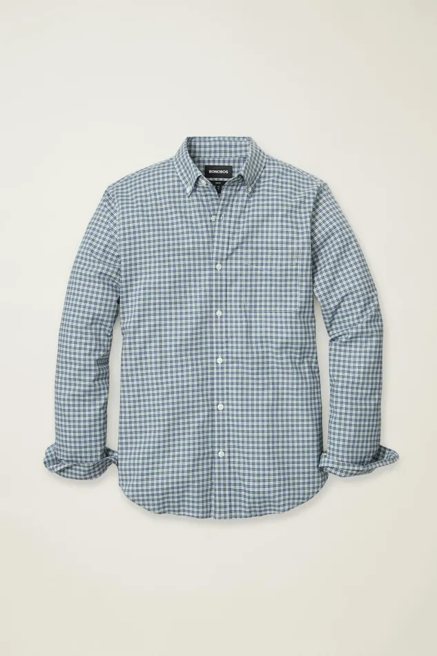 Men Everyday Shirt White Blue Smithtown Plaid Bonobos Casual Shirts