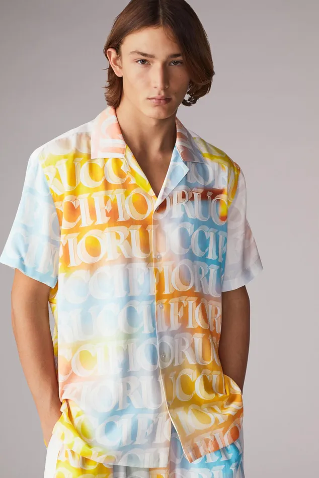 Men Fiorucci Shirts Watercolour Monogram Bowling Shirt Multi