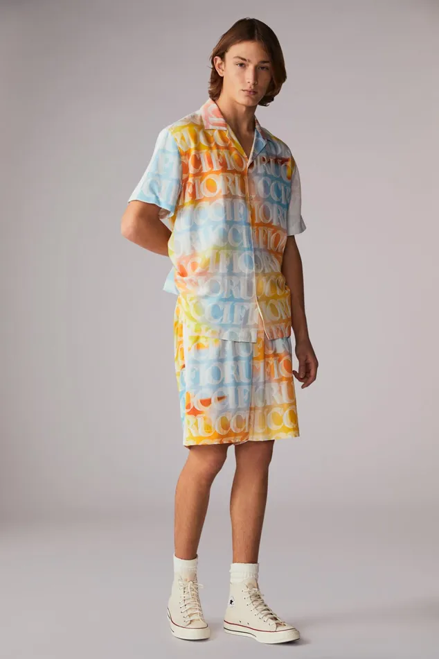 Men Fiorucci Shirts Watercolour Monogram Bowling Shirt Multi Men Fiorucci Shirts Watercolour Monogram Bowling Shirt Multi