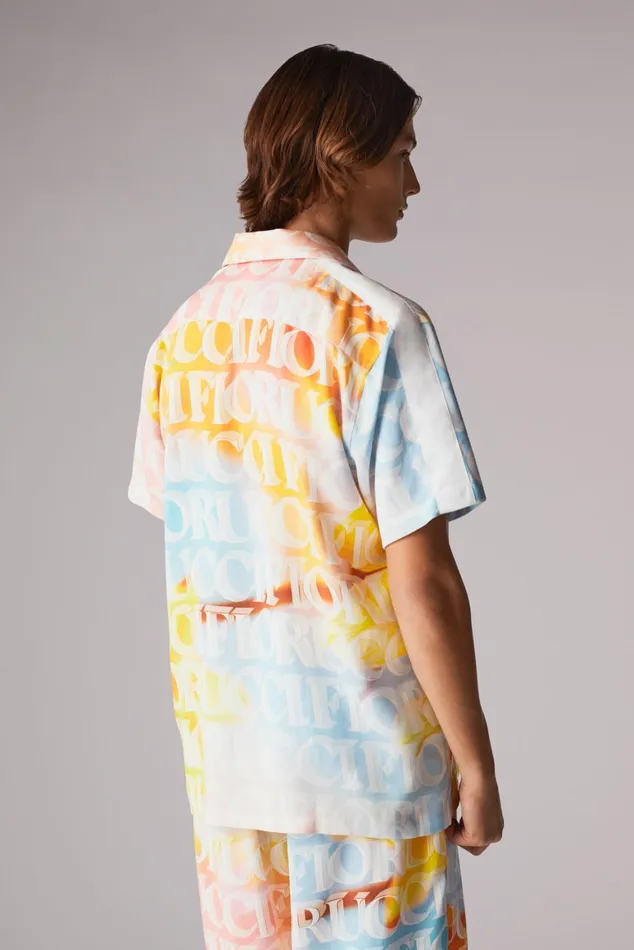 Men Fiorucci Shirts Watercolour Monogram Bowling Shirt Multi Men Fiorucci Shirts Watercolour Monogram Bowling Shirt Multi