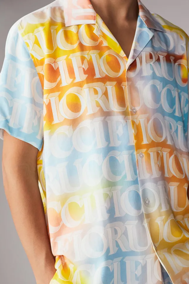 Men Fiorucci Shirts Watercolour Monogram Bowling Shirt Multi Men Fiorucci Shirts Watercolour Monogram Bowling Shirt Multi