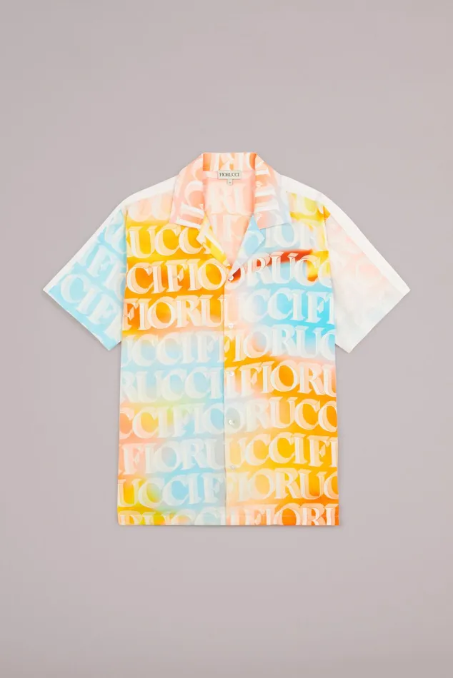 Men Fiorucci Shirts Watercolour Monogram Bowling Shirt Multi Men Fiorucci Shirts Watercolour Monogram Bowling Shirt Multi