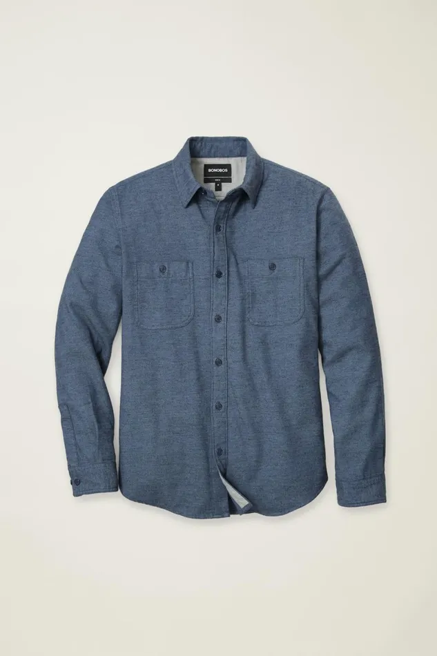 Men Fireside Flannel Shirt Blue Twill Dobby Bonobos Overshirts
