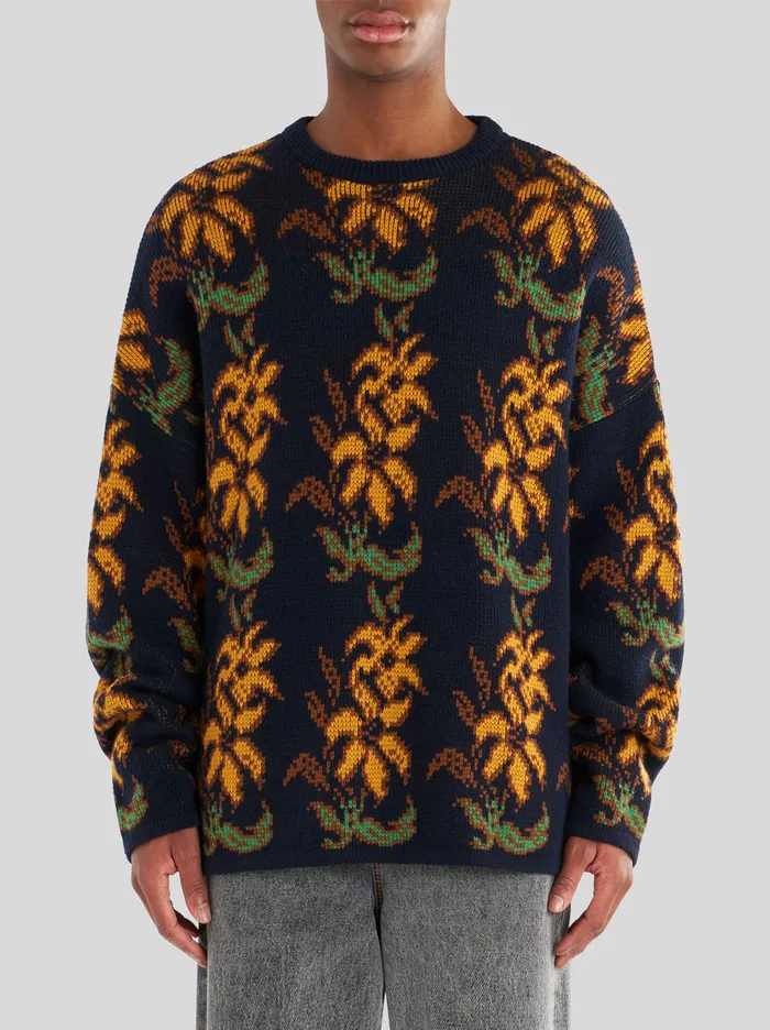 Men Floral Oversize Round Neck Jumper Etro Knitwear