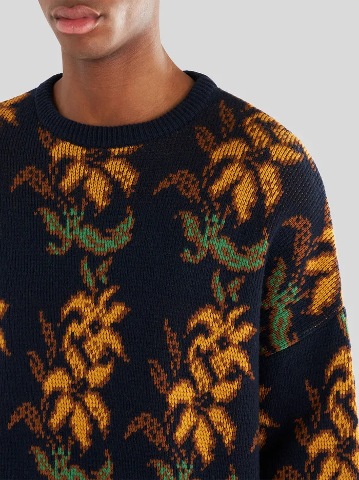 Men Floral Oversize Round Neck Jumper Etro Knitwear