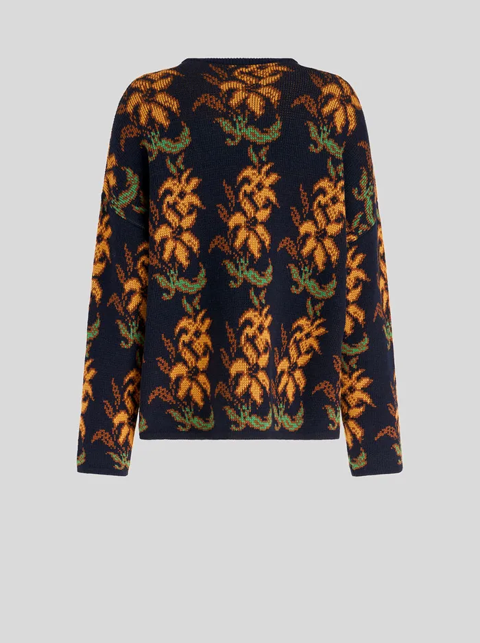 Men Floral Oversize Round Neck Jumper Etro Knitwear