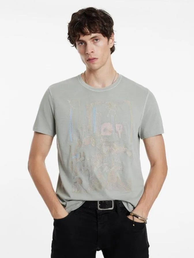 Men Graphic Tees John Varvatos PHOTO EMBROIDERY TEE Belugawhite