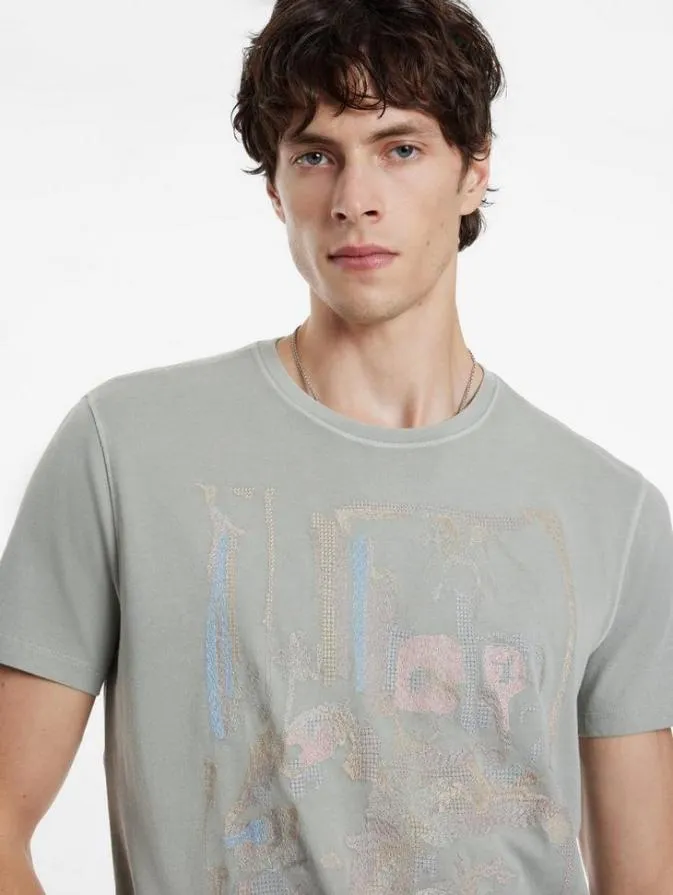 Men Graphic Tees John Varvatos PHOTO EMBROIDERY TEE Belugawhite