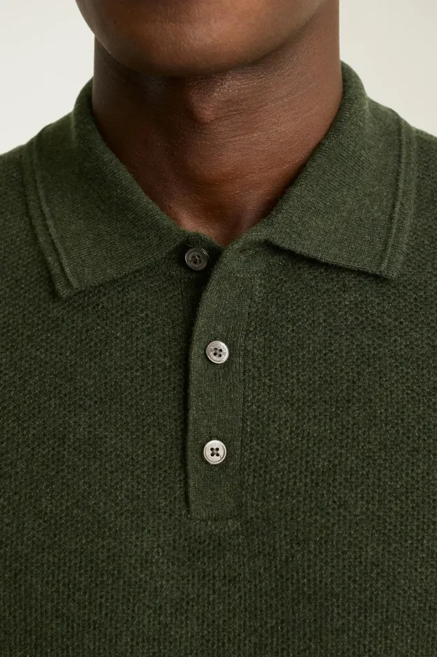 Men Hudson Cashmere Sweater Polo Dark Green Honeycomb Bonobos Sweater Polos