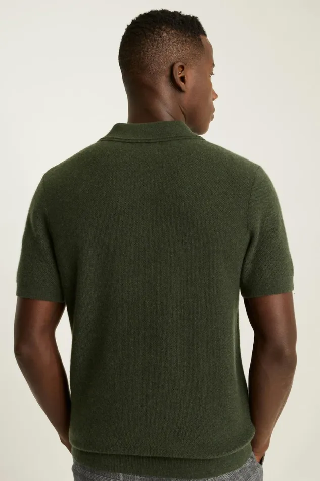 Men Hudson Cashmere Sweater Polo Dark Green Honeycomb Bonobos Sweater Polos
