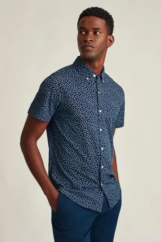 Men Jersey Riviera Shirt Navy Sprinkle Floral Bonobos Short Sleeve Shirts