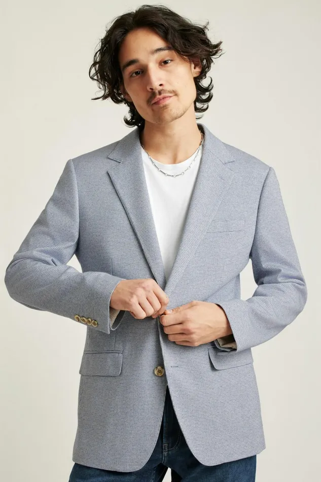 Men Jetsetter Knit Blazer Blue Grey Houndstooth Bonobos Blazers and Sport Coats