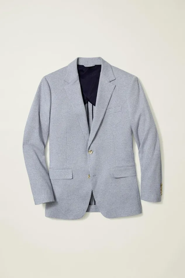 Men Jetsetter Knit Blazer Blue Grey Houndstooth Bonobos Blazers and Sport Coats