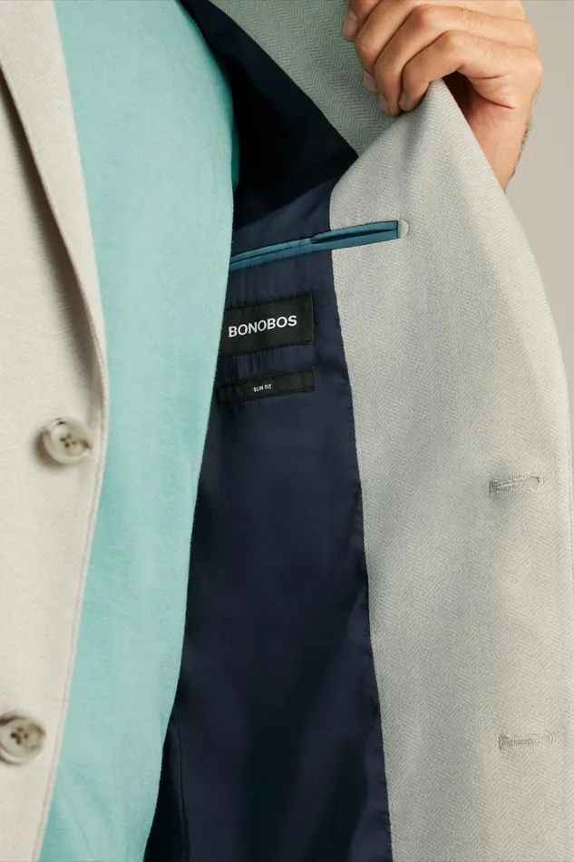 Men Jetsetter Knit Blazer Oat Herringbone Bonobos Blazers and Sport Coats