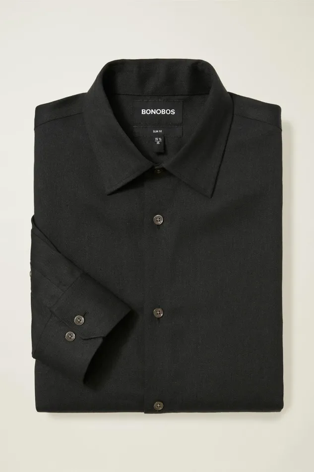 Men Jetsetter Premium Linen Dress Shirt Black Bonobos Business Casual Shirts