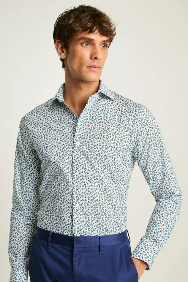 Men Jetsetter Stretch Dress Shirt Blue Martin Floral Bonobos Business Casual Shirts