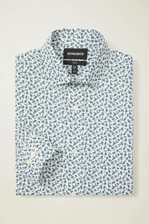 Men Jetsetter Stretch Dress Shirt Blue Martin Floral Bonobos Business Casual Shirts